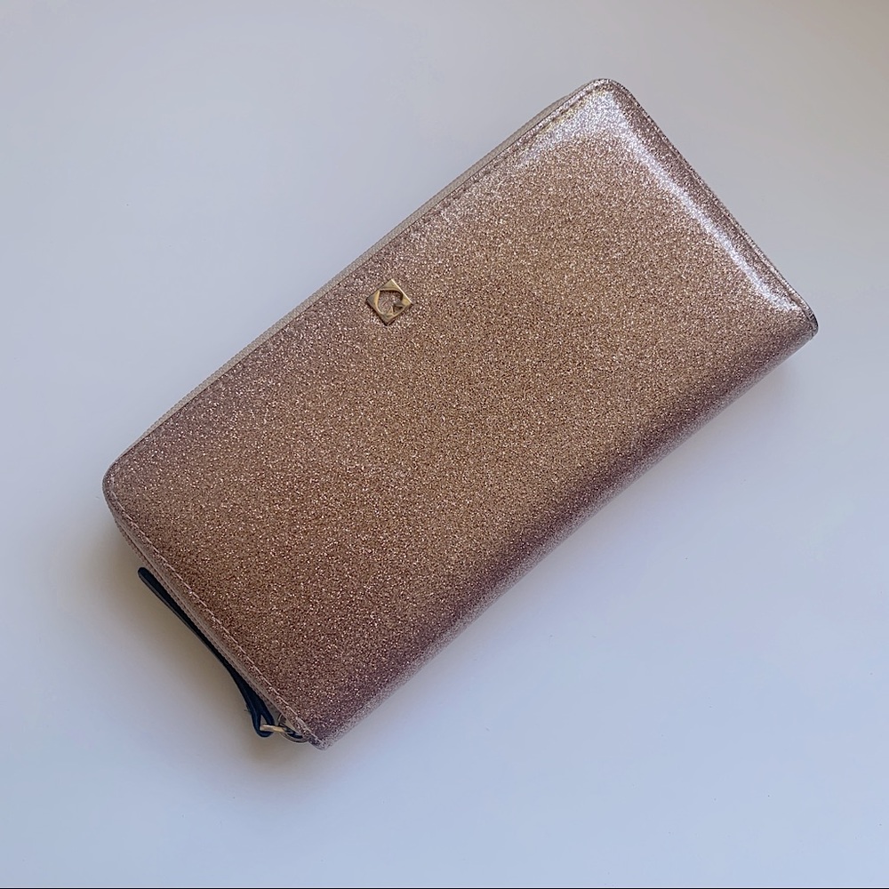Kate Spade Rose Gold Glitter Accordion Zip Wallet